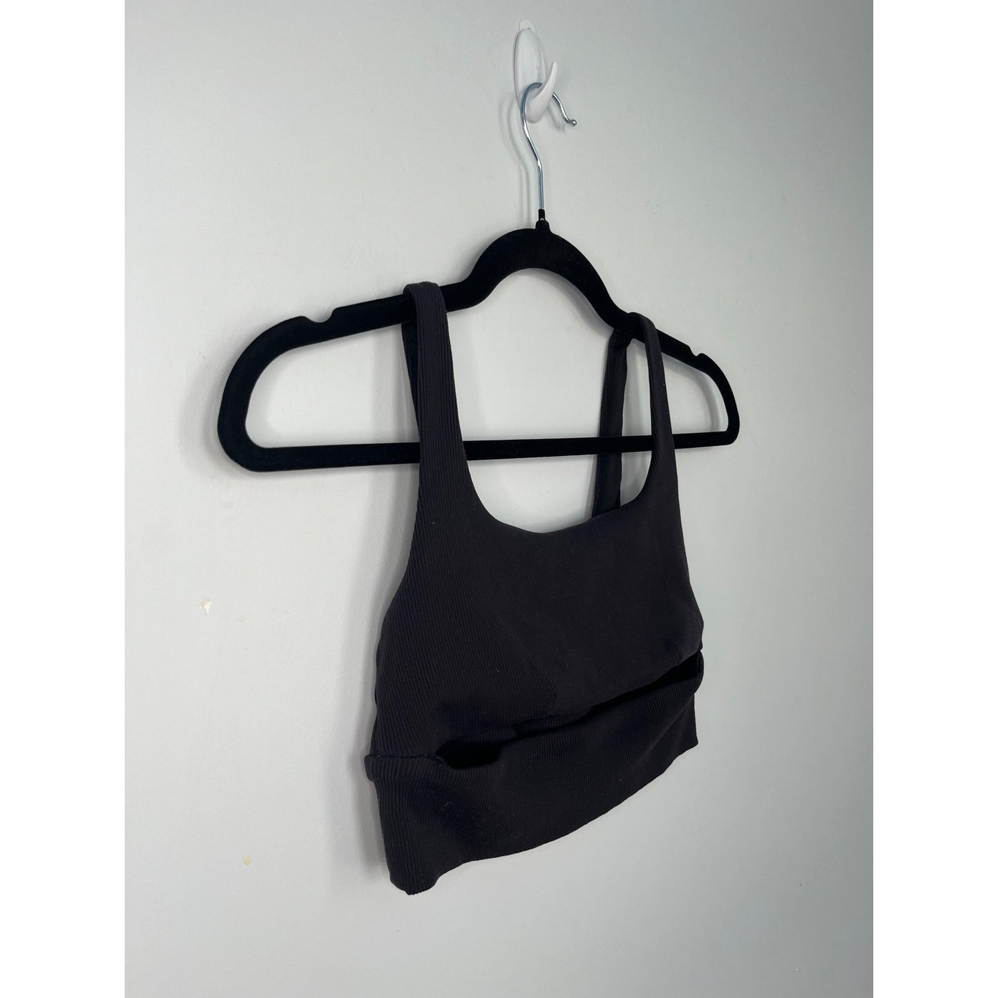 Alo Yoga Ribbed Sports Bra Women M Black Scoop Neck Cropped Stretchy