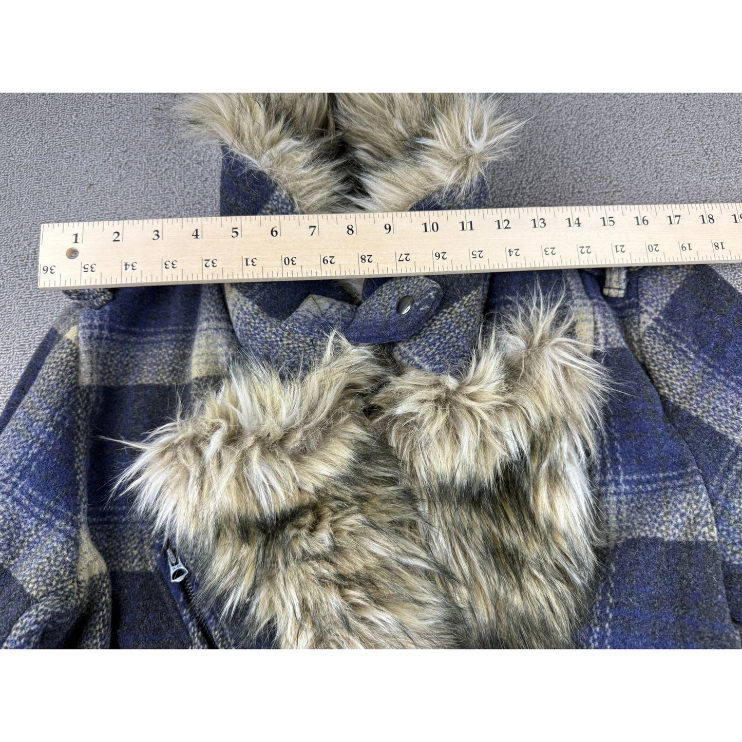 Denim & Supply Ralph Lauren Women's Large Wool Plaid Faux Fur Trimmed Jacket