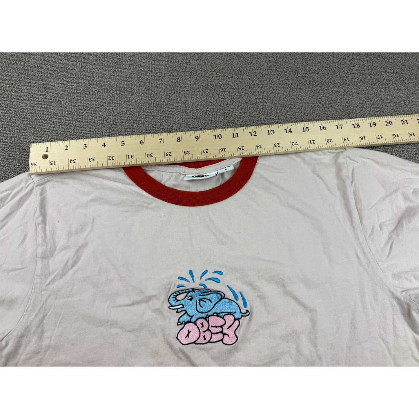 Obey Men Medium White Red Ringer T-Shirt Graphic Streetwear Casual Top