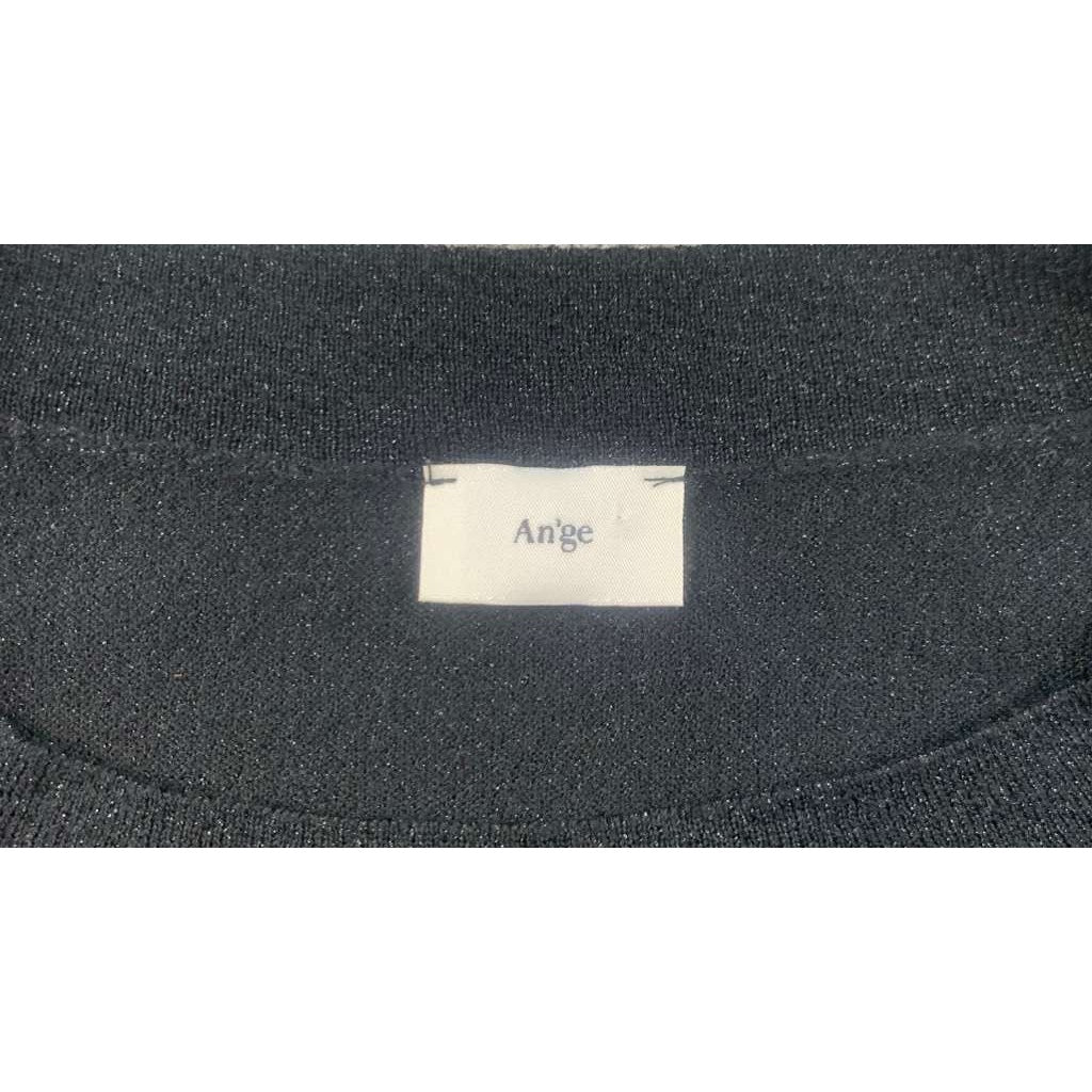 An'ge Women S/M Black Sweater Folded Short Sleeve Dolman Pullover Rib Hem Ange