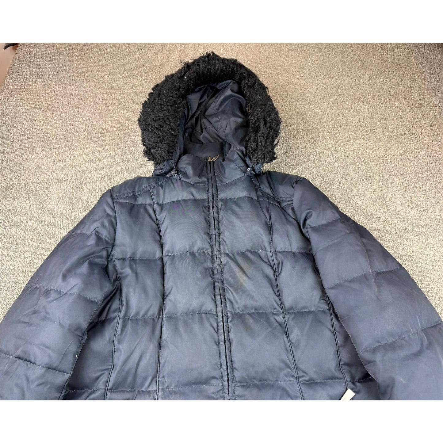 Nautica Women's Medium Navy Blue Hooded Fur Trim Puffer Coat
