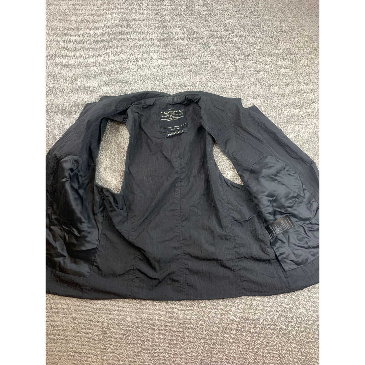 AllSaints Sleeveless Blazer Vest Womens US 6 UK 10 Black Italian Cloth Tailored
