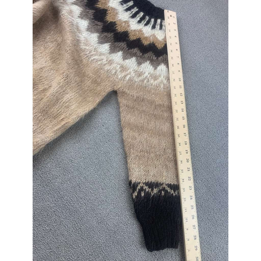 Bolivian Handknits Sweater Women M Beige Alpaca Wool Hand Knit Yoke Crewneck