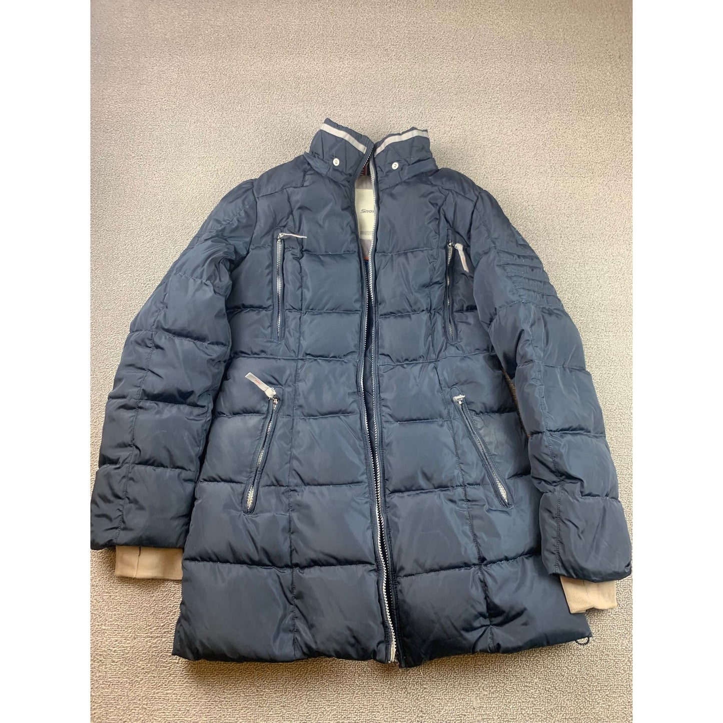 Snowimage Women's Small Navy Blue Belted Puffer Winter Coat