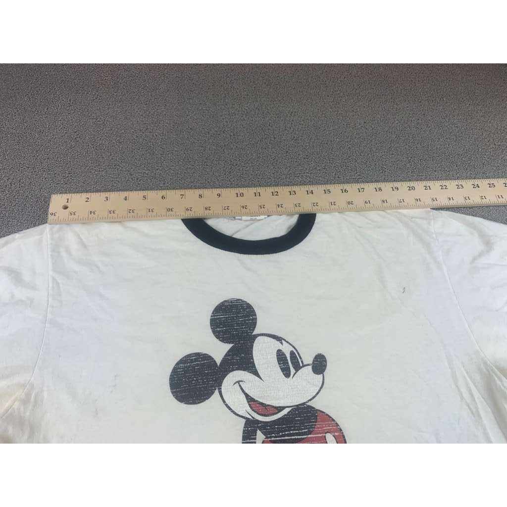 Vintage Disney Men's XL White Mickey Mouse Shirt Short Sleeve Ringer T Shirt
