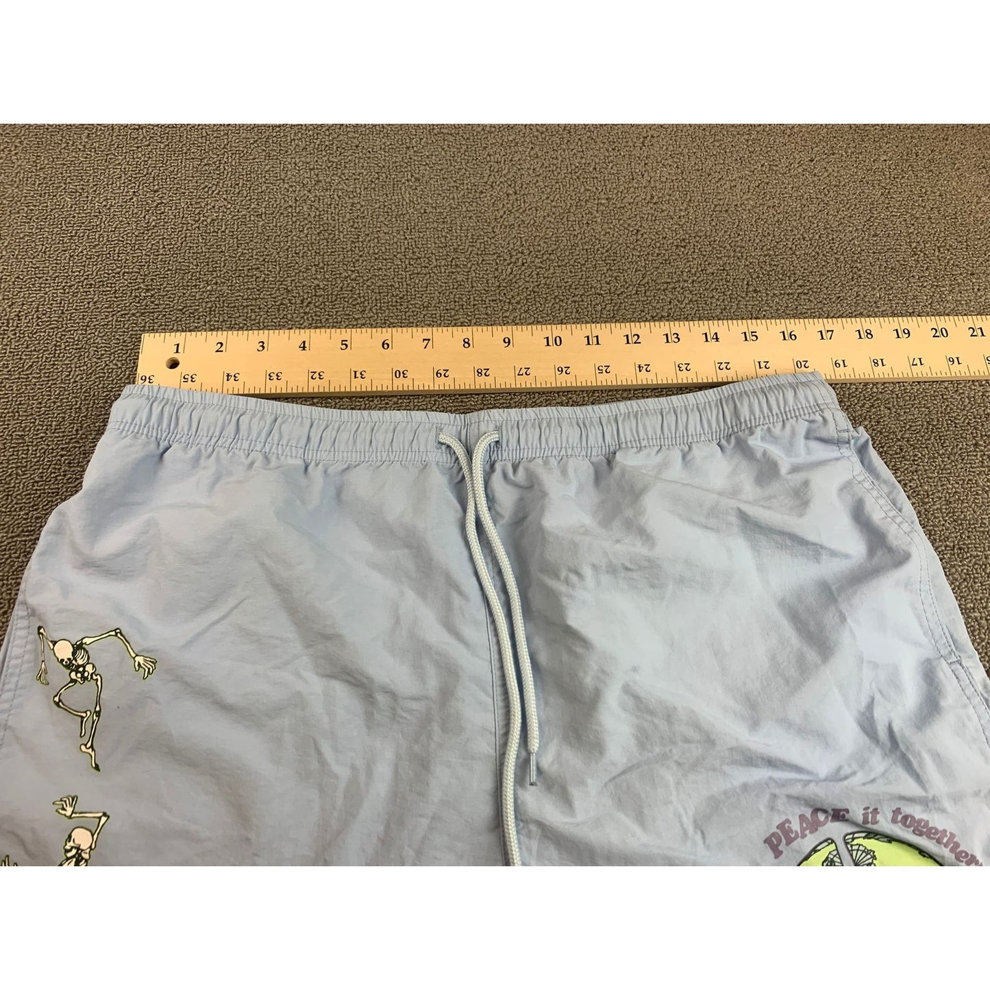 Coney Island Picnic LET'S PEACE IT TOGETHER Nylon Blue Shorts - Size Large