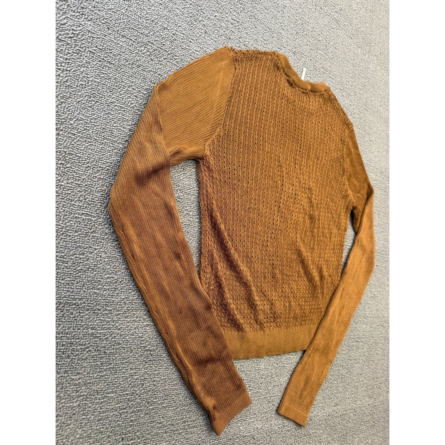 Free People Women's Small Petite Brown Orange Sweater Textured Knit Long Sleeve