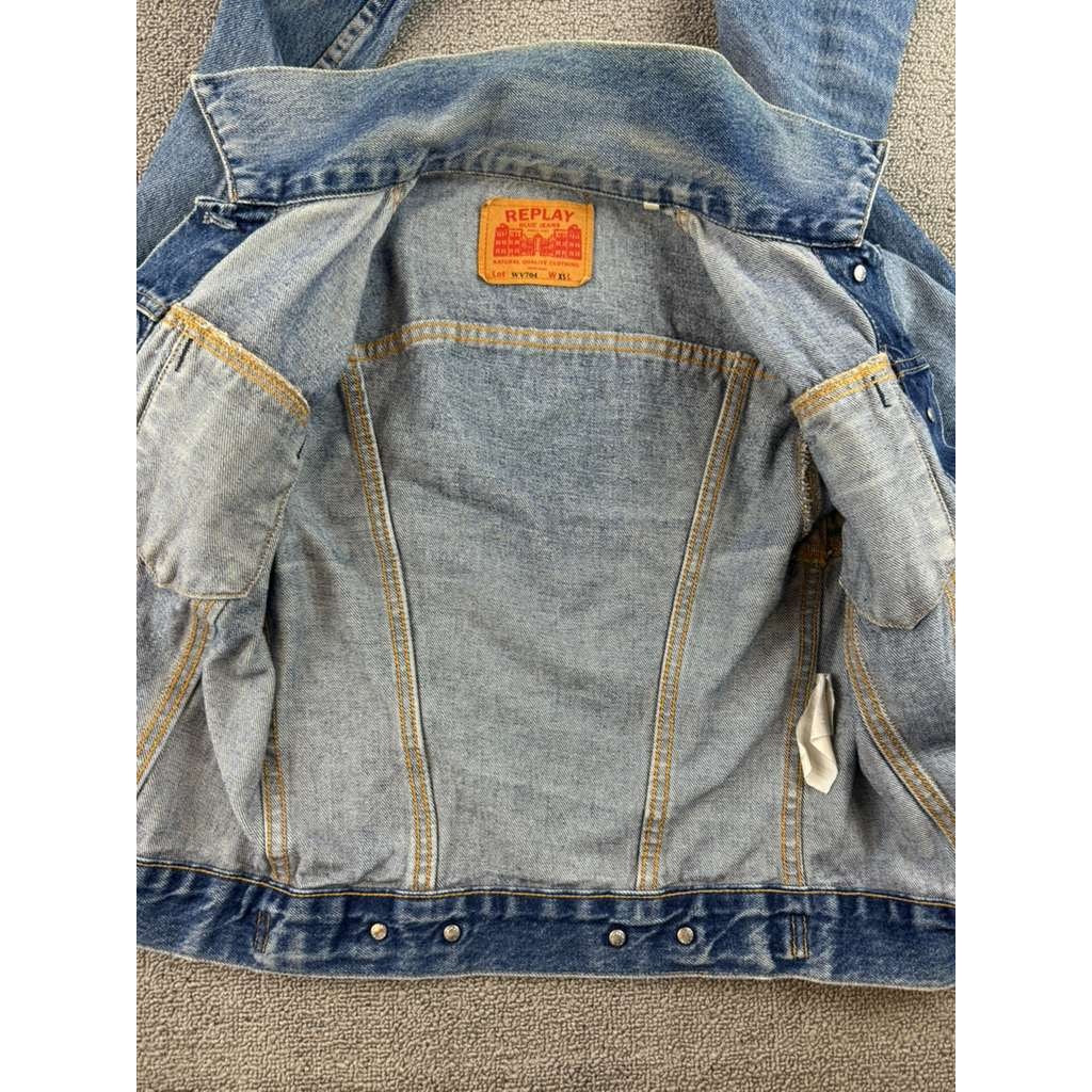 Y2K Replay Denim Jacket Women XS Blue WV704 Trucker Button Front Cotton Pockets