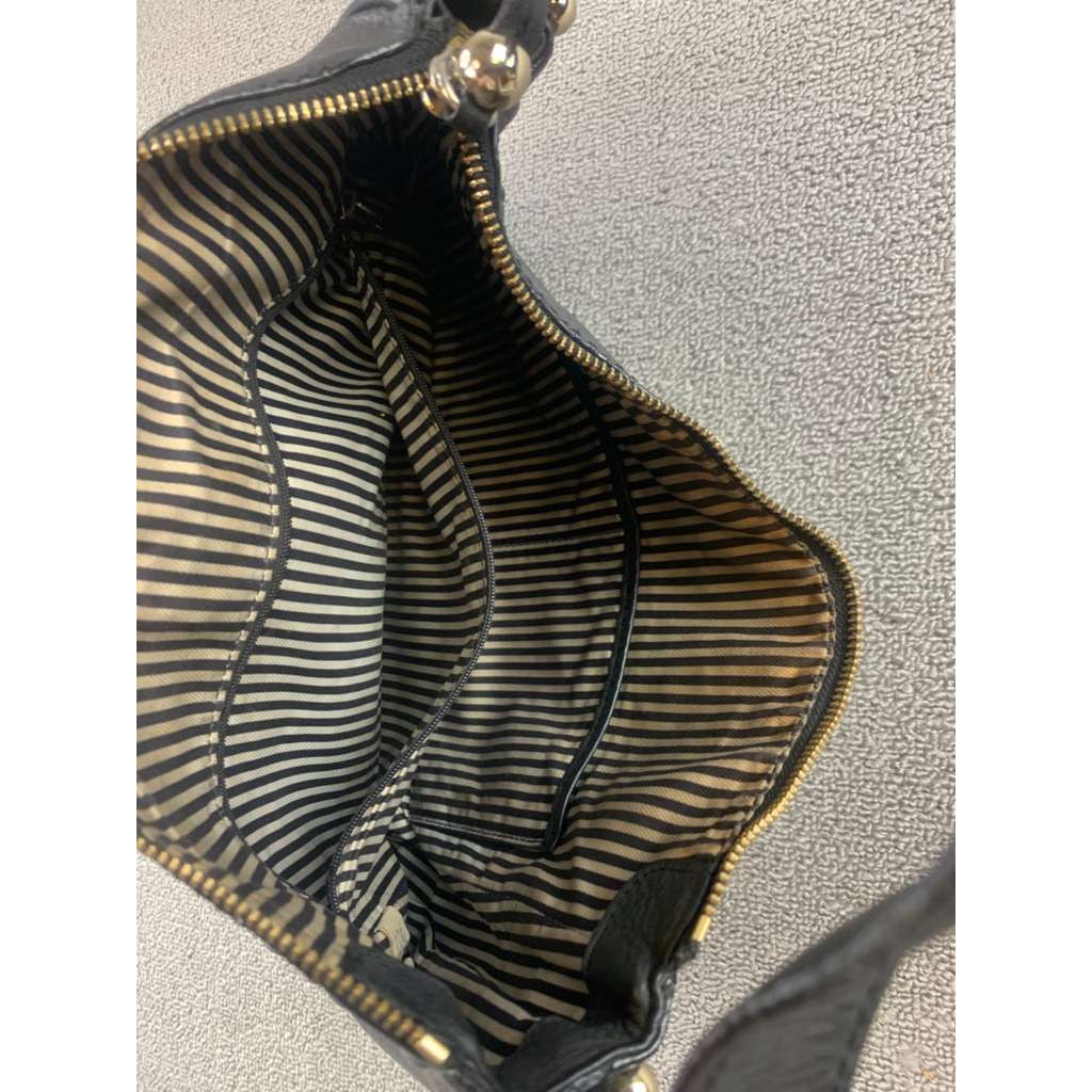 Kate Spade New York Shoulder Hobo Bag Women Black Cow Leather Pebbled Logo