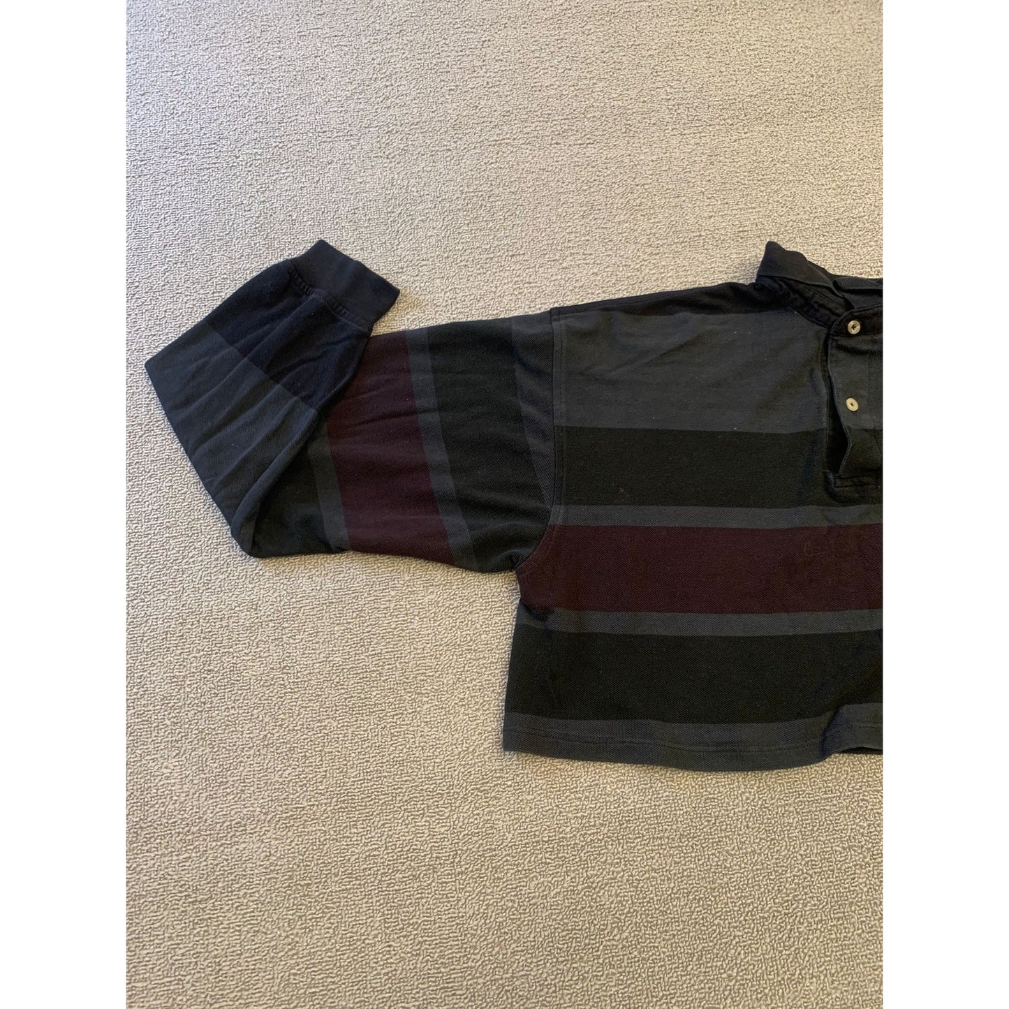 Vintage Izod Large Striped Long Sleeve Cropped Rugby Polo Shirt With Emblem