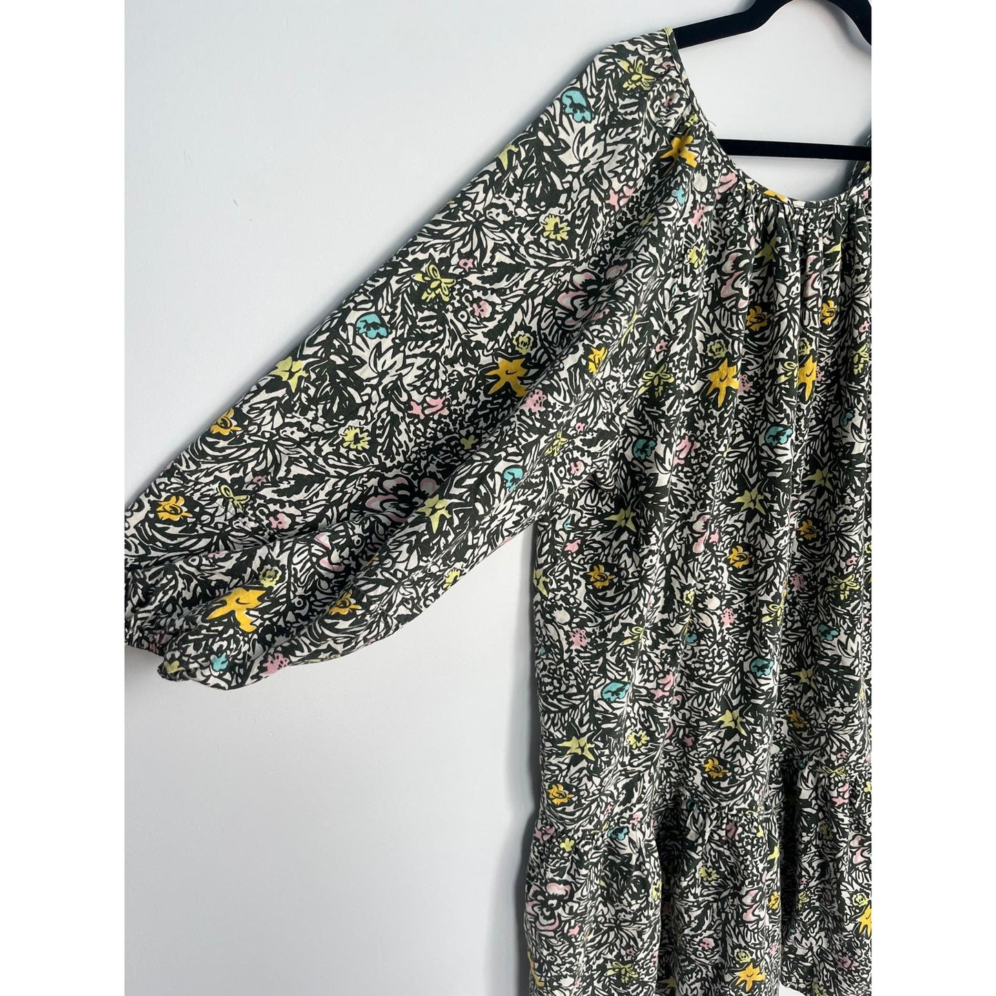 Levis Floral Peasant Dress Women M Black Multicolor Puff Sleeve Boho