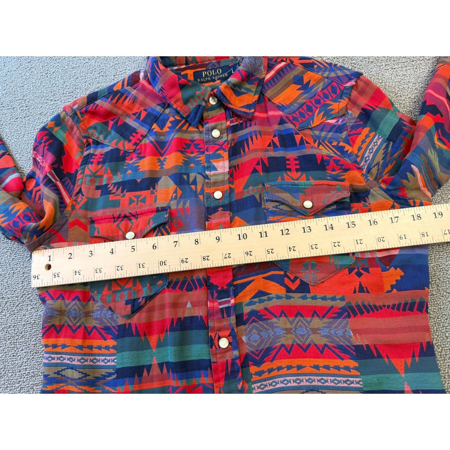 Polo Ralph Women Lauren Southwestern Aztec Navajo Western Shirt Large L Snap Button