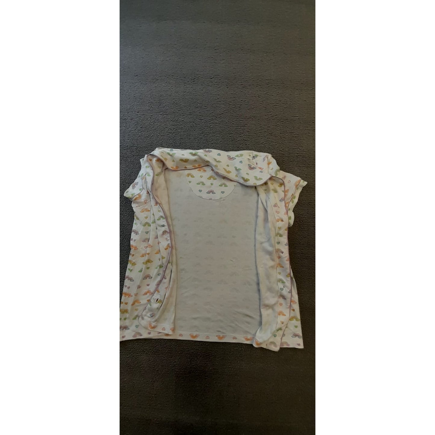 Stoney Clover X Roller Rabbit Women's M White Rainbow Hearts Print Pajama Shirt Top