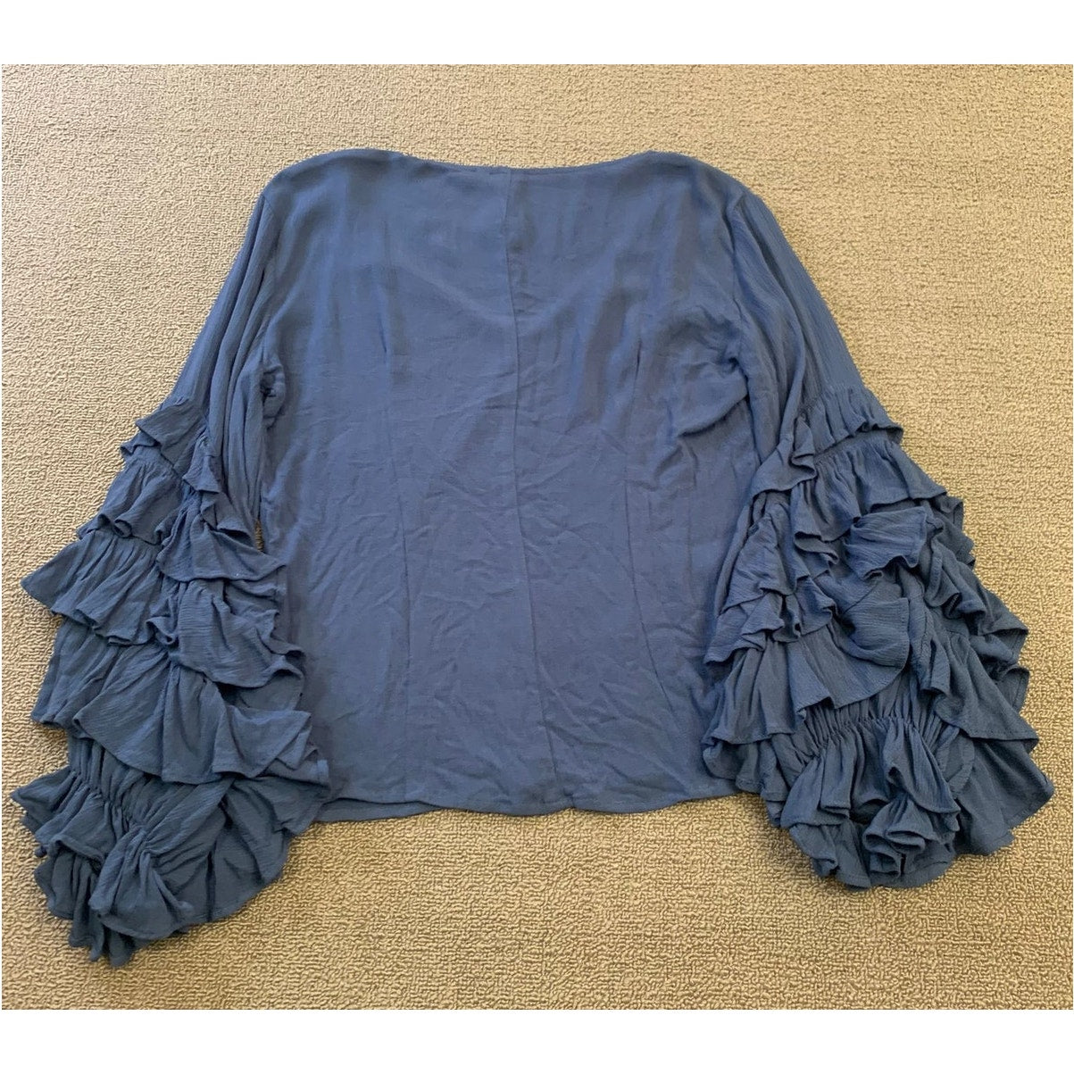 Guest Editor Women's XS Blouse Top Blue Tiered Frill Sleeve Rayon Crepe