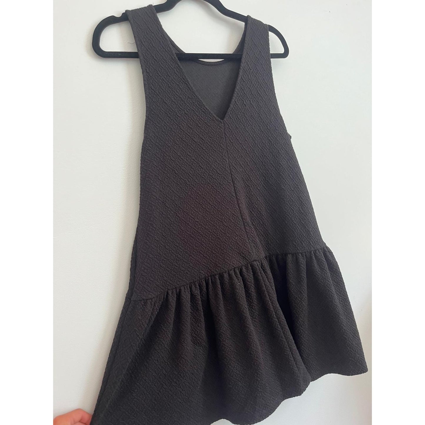 Free People Textured Black Mini Dress Women XS Sleeveless Ruffle Hem Boho