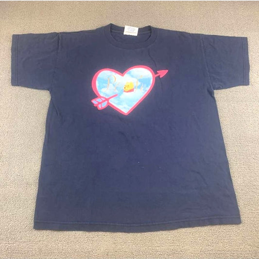 Vintage Pooh Disney Men's Size Medium Navy Heart Cupid Graphic T Shirt