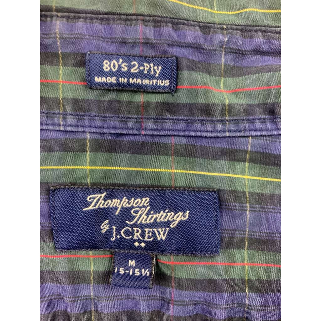 J.Crew Medium Green Blue Plaid Shirt Button Down Thompson Shirtings Long Sleeve