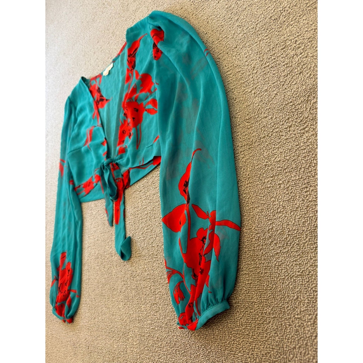LUXXEL Turquoise Red Flower Set Size Small Flowey Skirt And Shirt