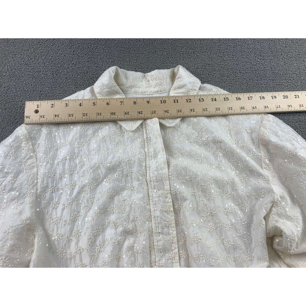 Zara Embroidered Jacket Kids13-14 Cream Floral Eyelet Bomber Elastic Hem