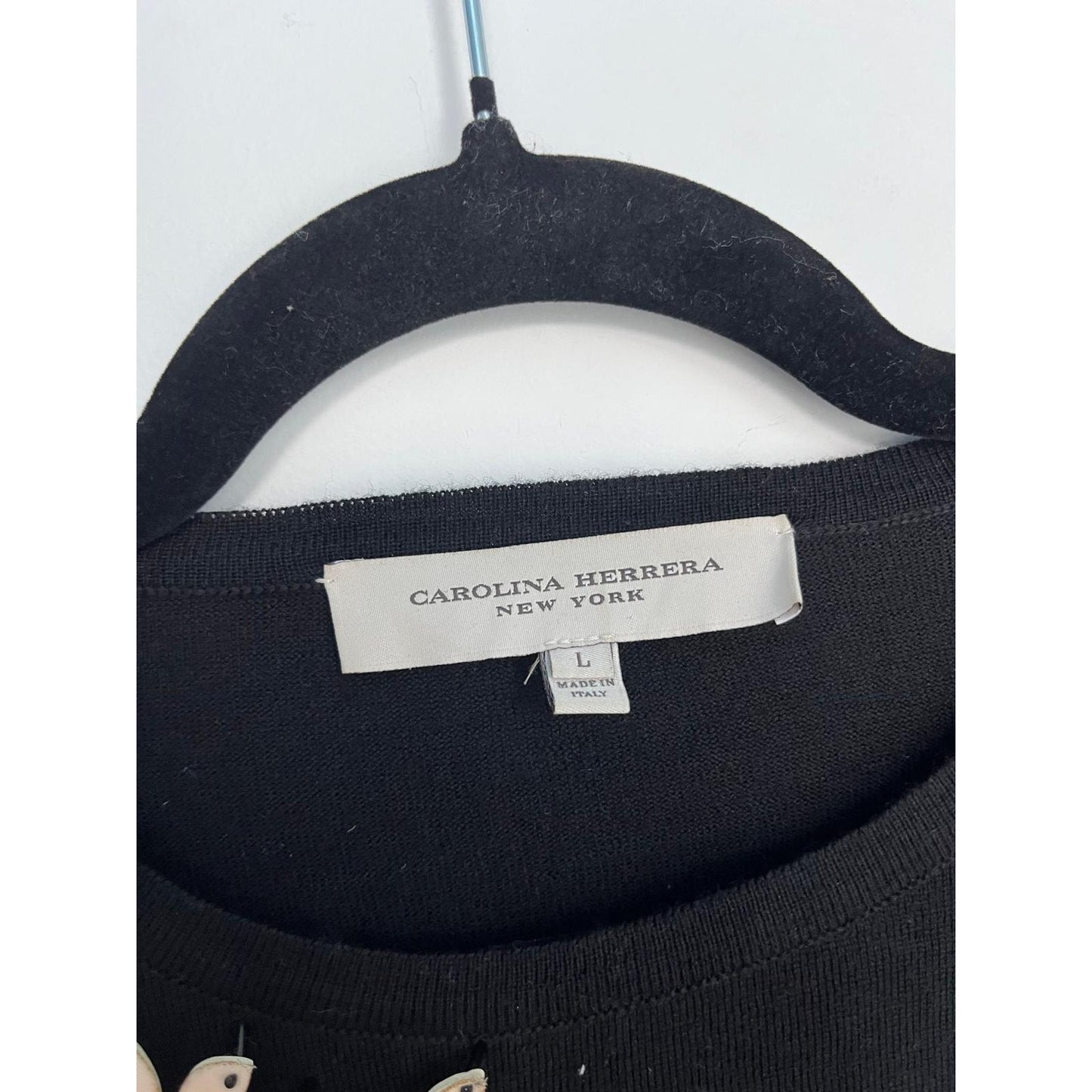 Carolina Herrera Floral Embellished Sweater Women L Black Embroidered Italy