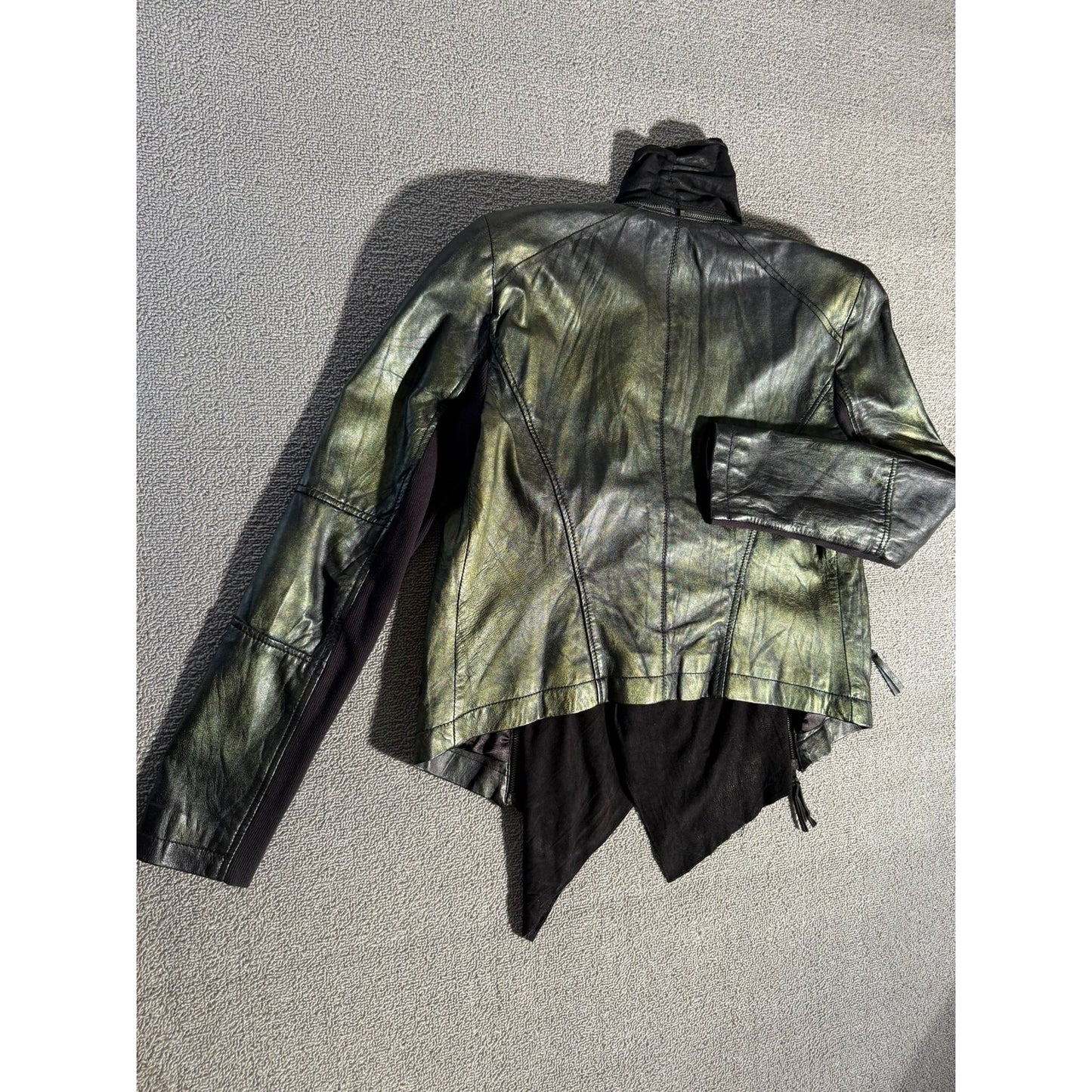 Zara Woman Black Waterfall Draped Leather Jacket S Fall Goth