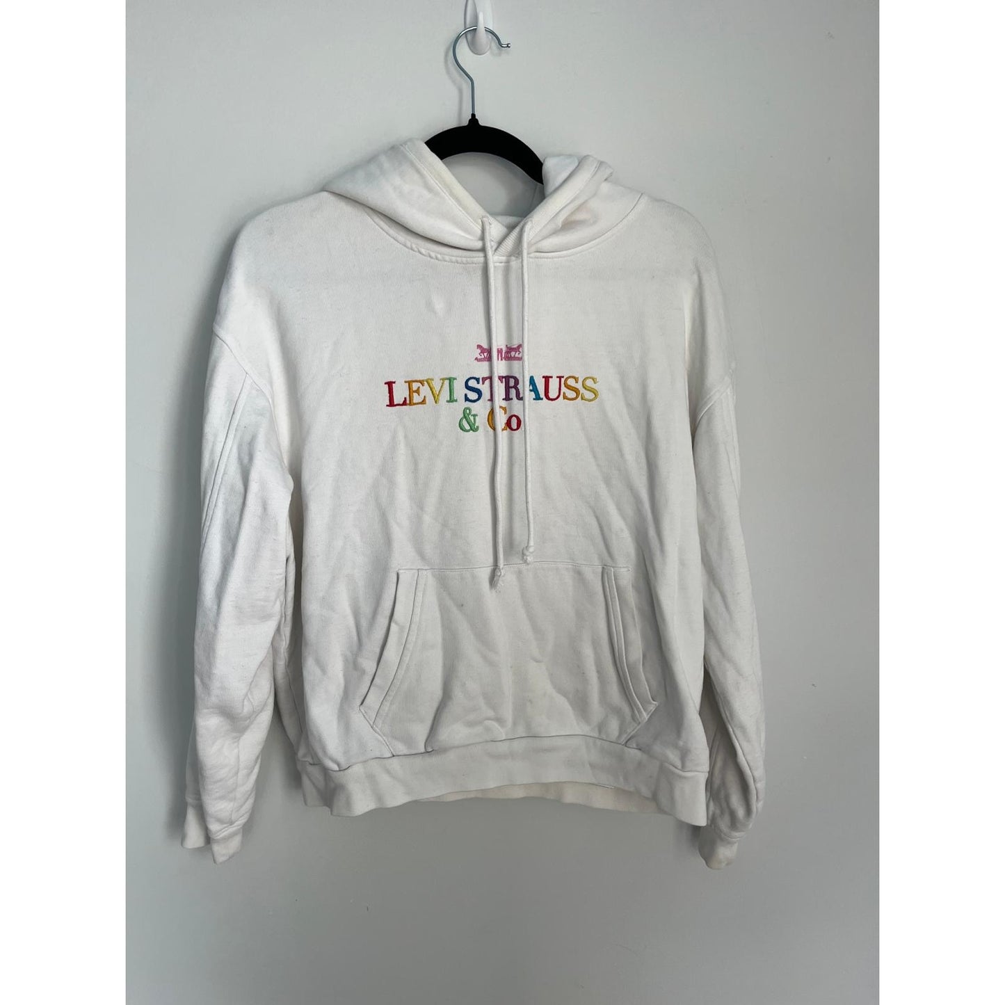Levis Hoodie Women Small White Rainbow Logo Pullover Sweatshirt