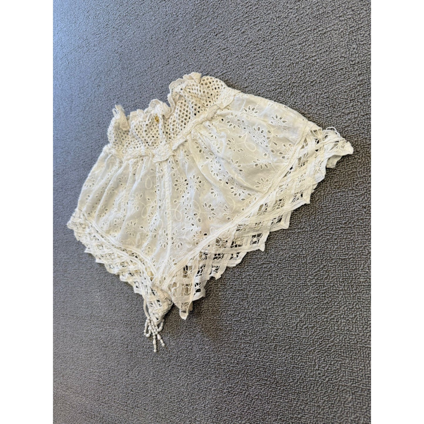 Boho Crochet Lace Eyelet Shorts Women XS White Summer Beachwear