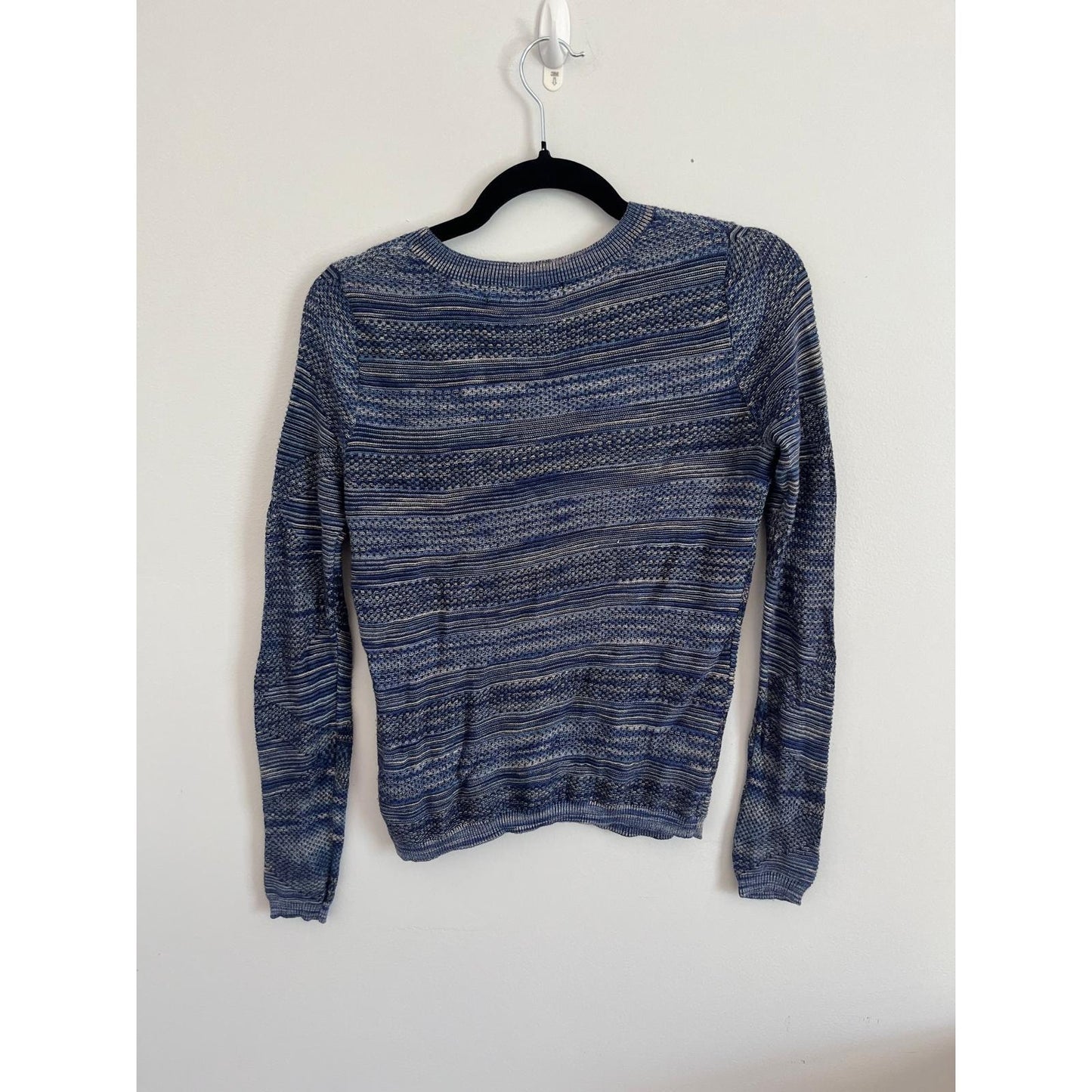 Karen Millen Knit Sweater Women XS Blue Textured Striped Pullover Lightweight