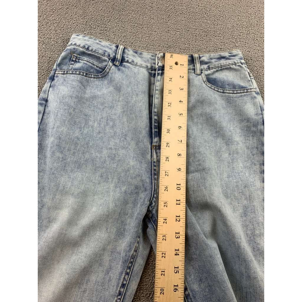 Emory Park Pants Women Size Medium Blue Jean 100% Cotton Split Hem