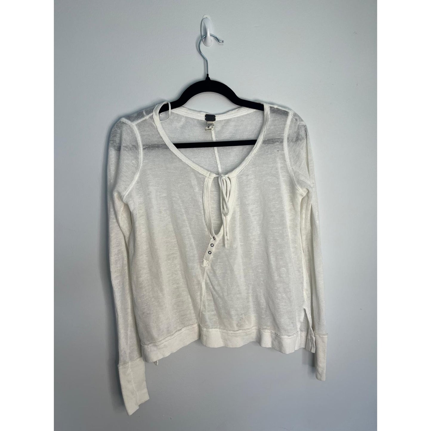 We The Free Long Sleeve Tie Front Top Women XS Sheer Layering Boho White