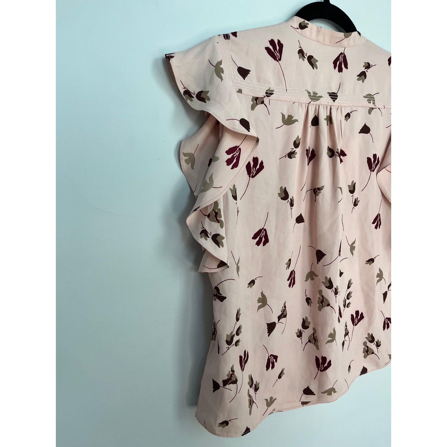 Joie Floral Ruffle Sleeve Blouse Women Small Pink Burgundy Leaf Print Top