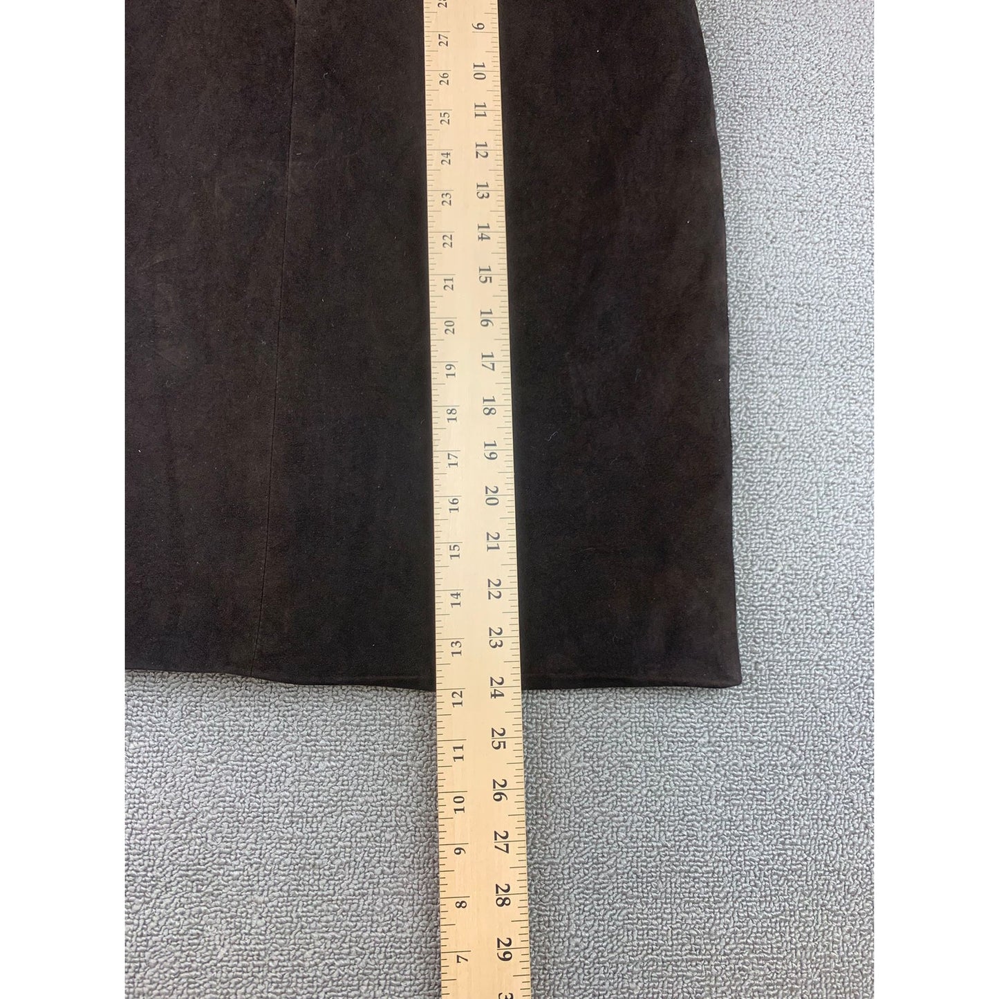 Vintage Ralph Lauren Women 14 Dark Brown Suede Pencil Skirt With Button Closure