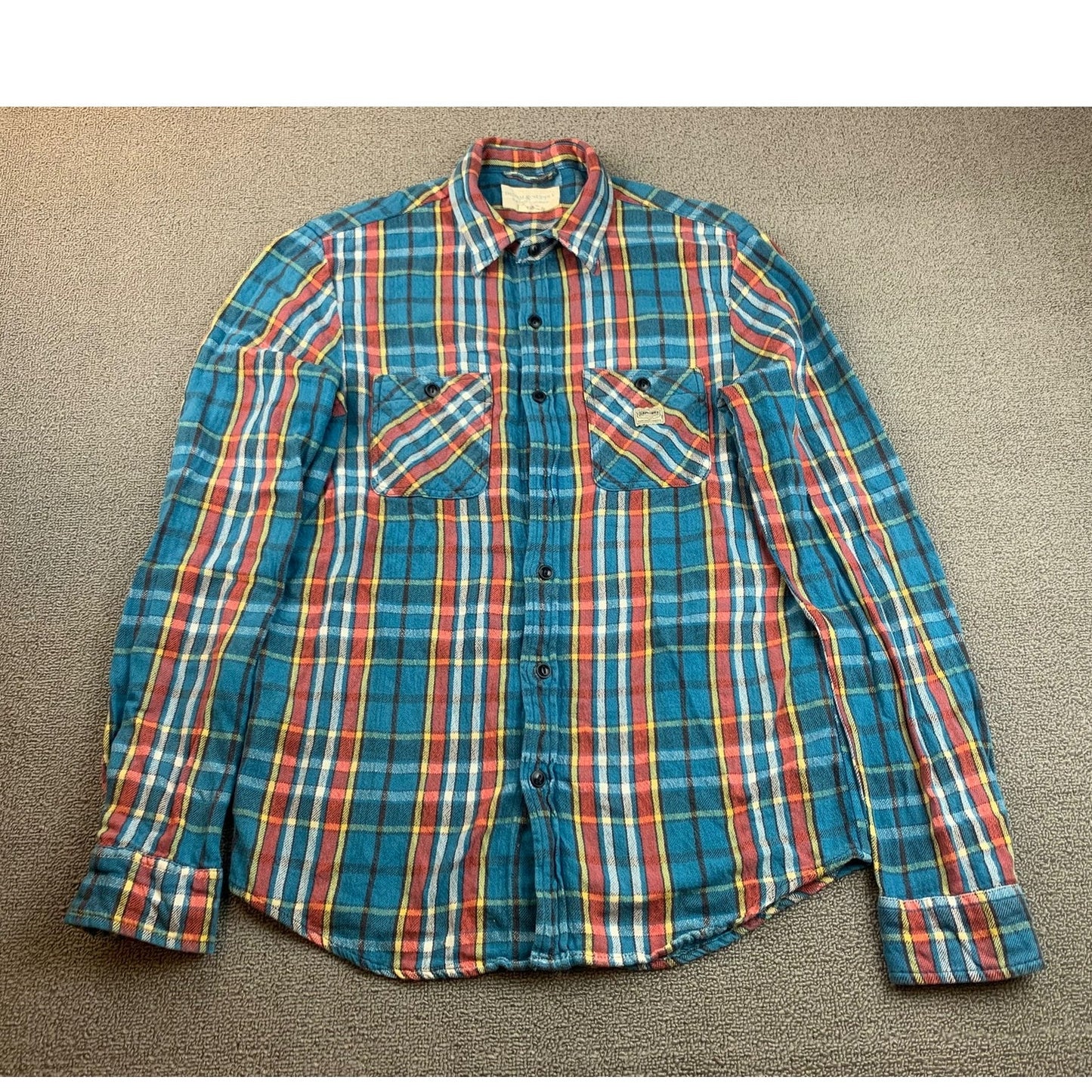 Archived Denim Supply Ralph Lauren Men Medium Blue Red Plaid Button Down Shirt