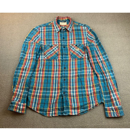 Archived Denim Supply Ralph Lauren Men Medium Blue Red Plaid Button Down Shirt