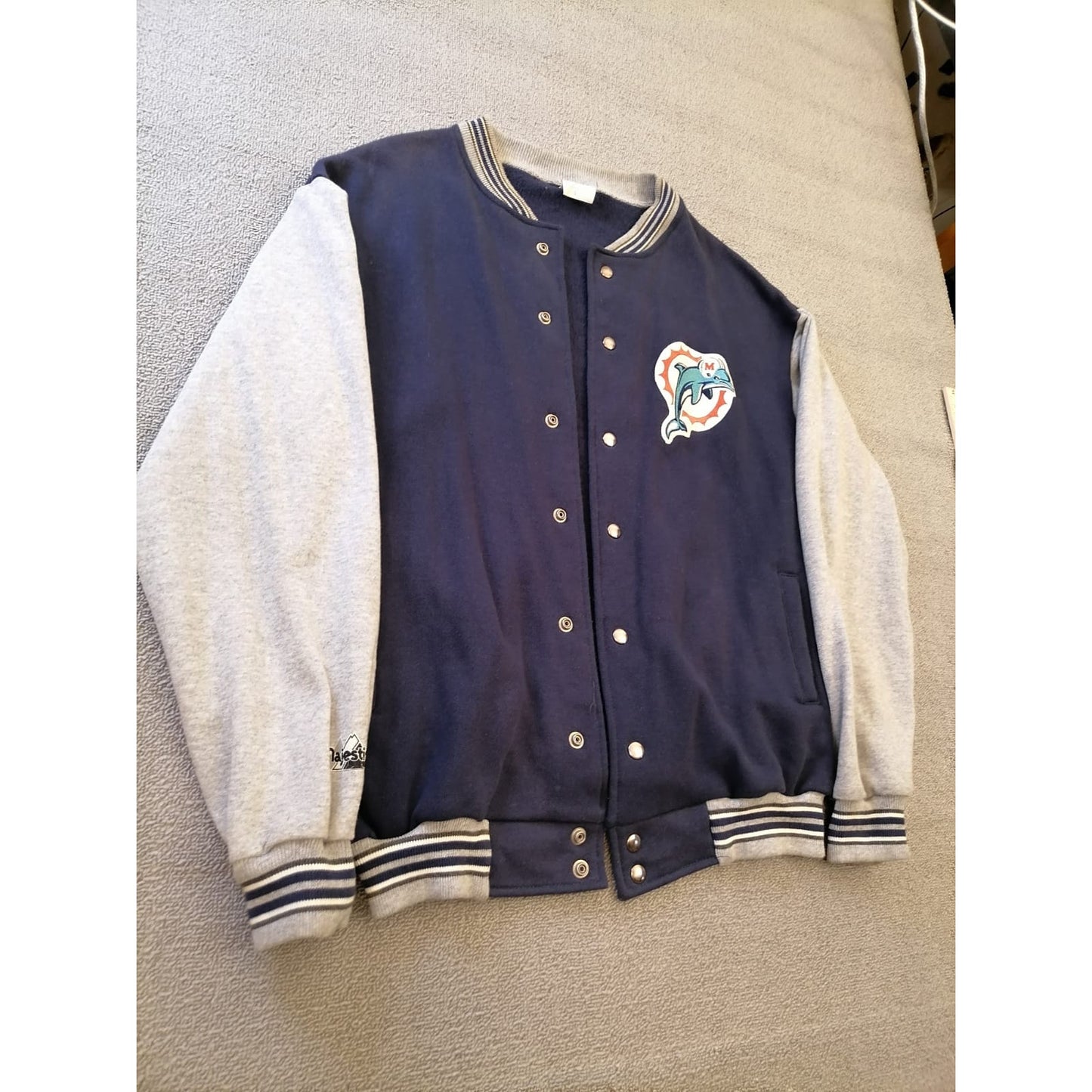Vintage Majestic Male L Miami Dolphins Blue Gray Varsity Jacket NFL Fan Apparel