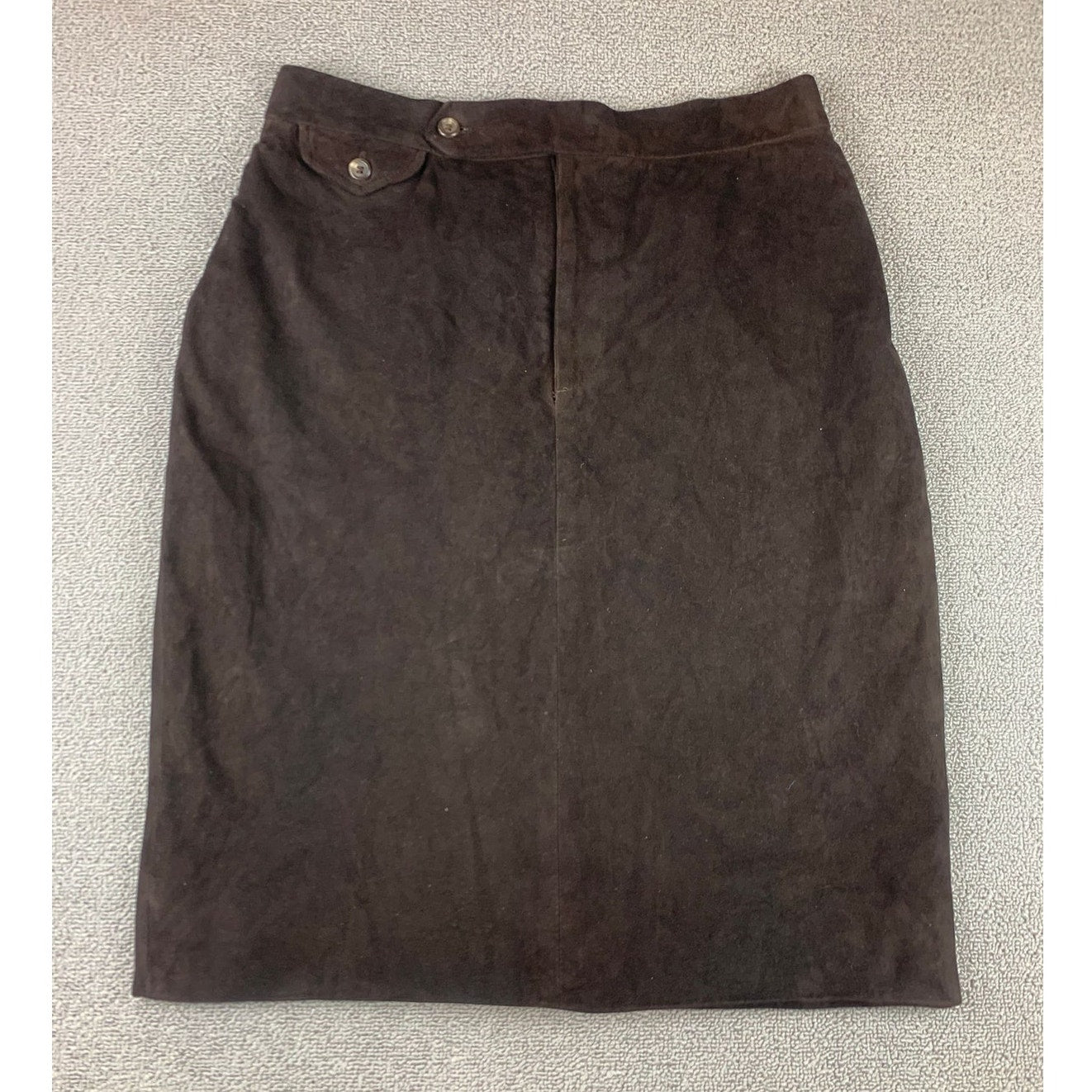 Vintage Ralph Lauren Women 14 Dark Brown Suede Pencil Skirt With Button Closure