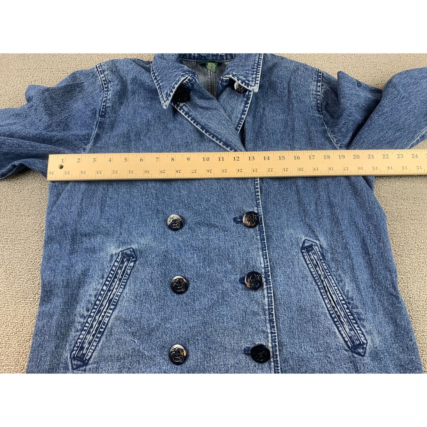 Vintage Lauren Jeans Co Ralph Women's Denim Peacoat Size Medium Made Hong Kong
