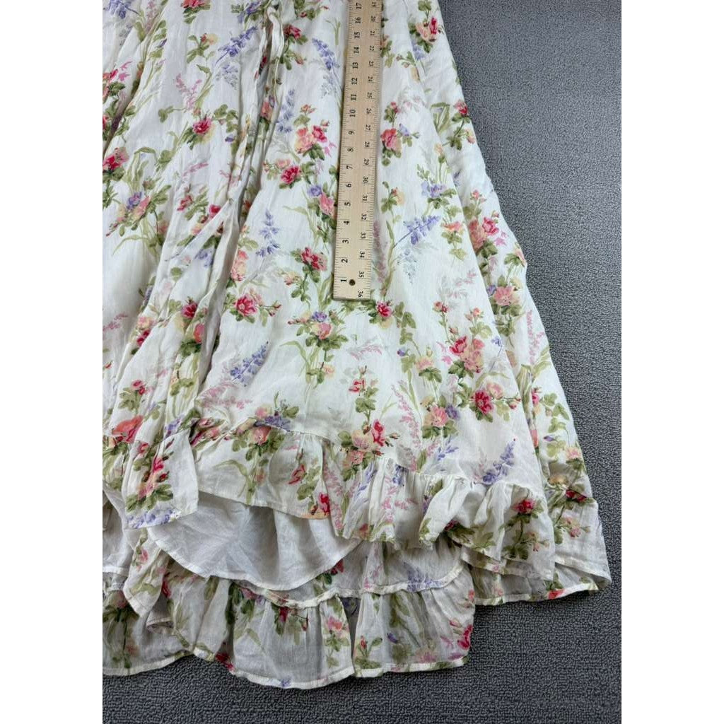 Denim And Supply Ralph Lauren Dress Women M White Cotton Floral Print Ruffle Hem