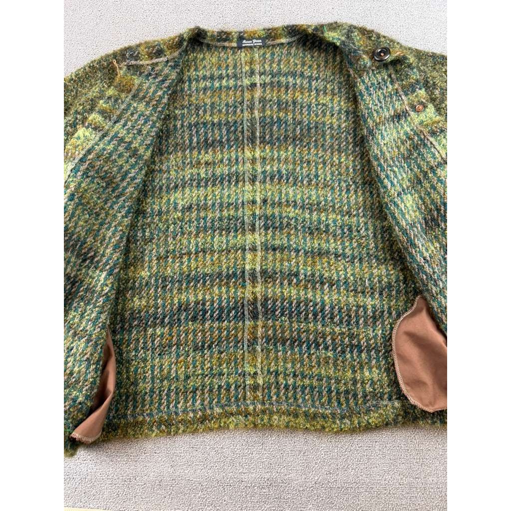 Renee Green Handwoven Designs Artisan Cardigan Sweater XL Green Button Front