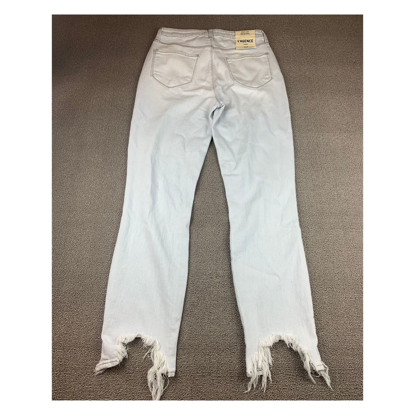 L‘Agence Women’s Sz 27 White Distressed Fringe High Rise High Line Skinny Jeans