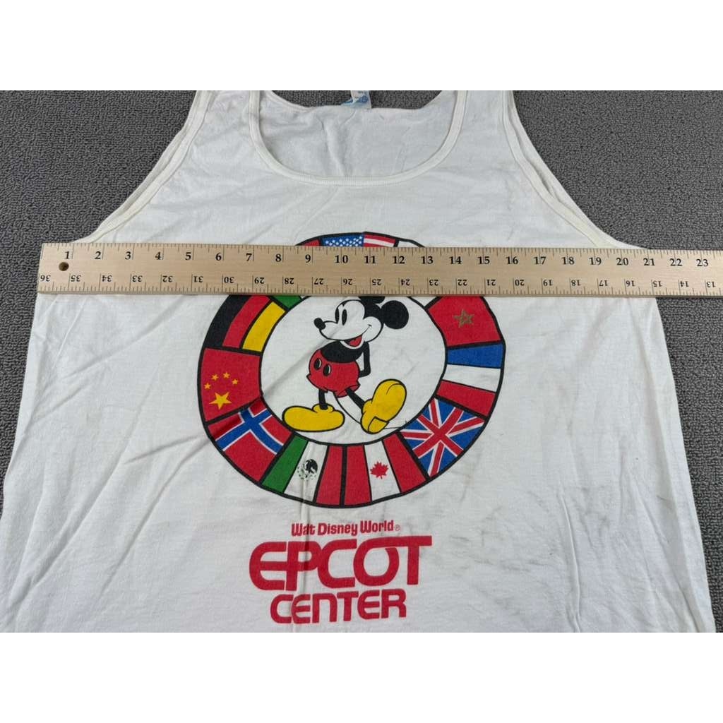 Disney Men's XL White EPCOT Center Tank Top Mickey Flags Graphic USA Made