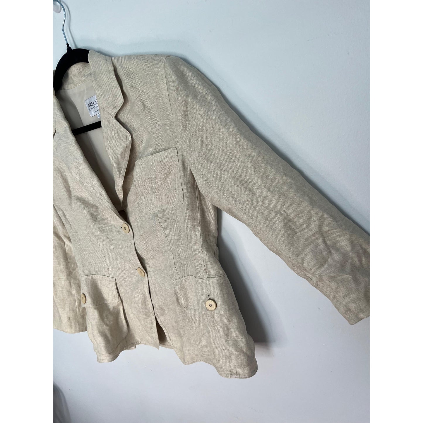 Armani Collezioni Blazer Women 6 Beige Linen Button Front Italy