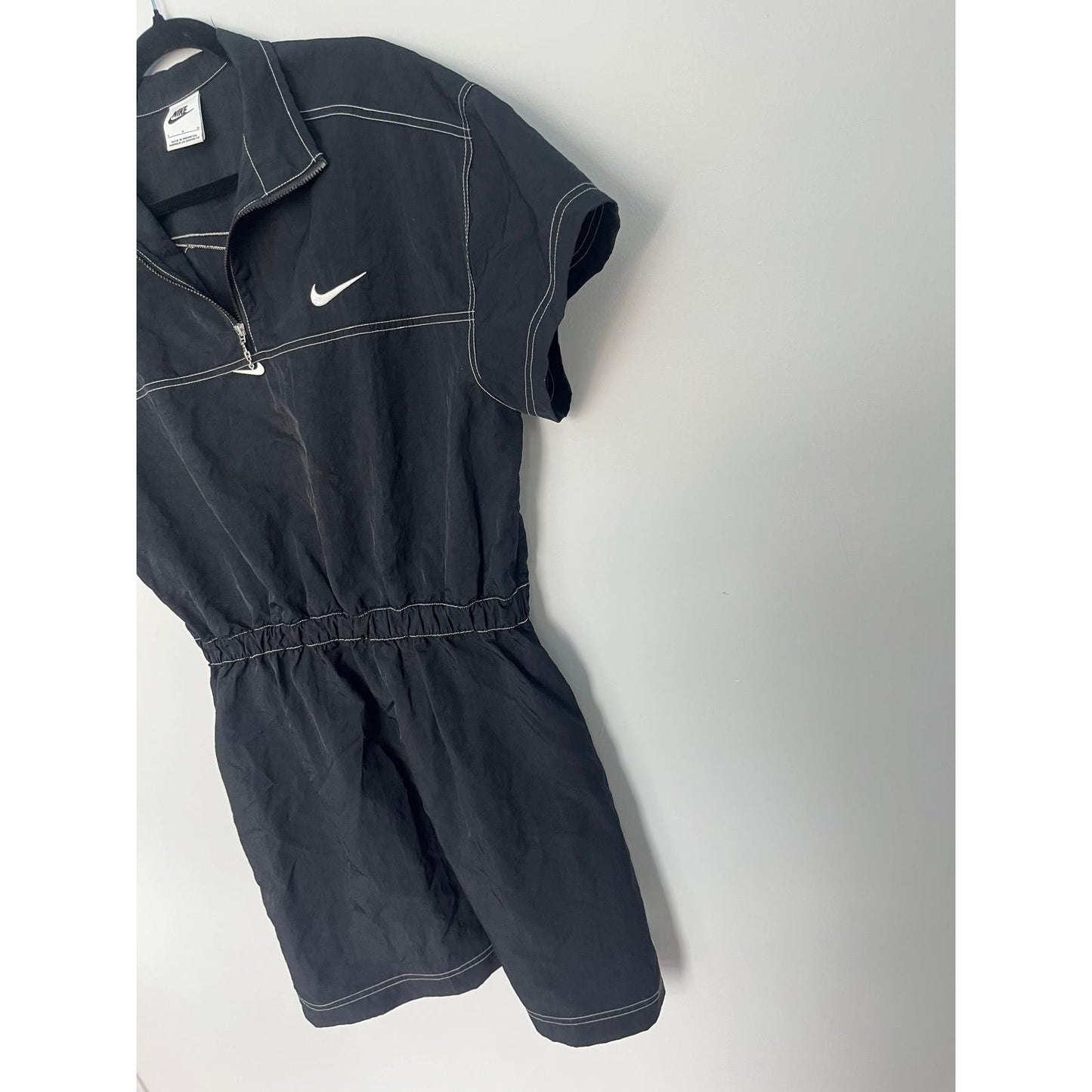 Nike Quarter Zip Mini Dress Women L Black Athletic Dress With Contrast Stitching