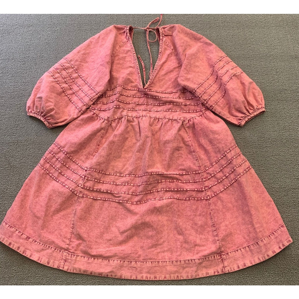 Free People Women's XS Petite Pink Acid Wash Mini Dress Tie Back