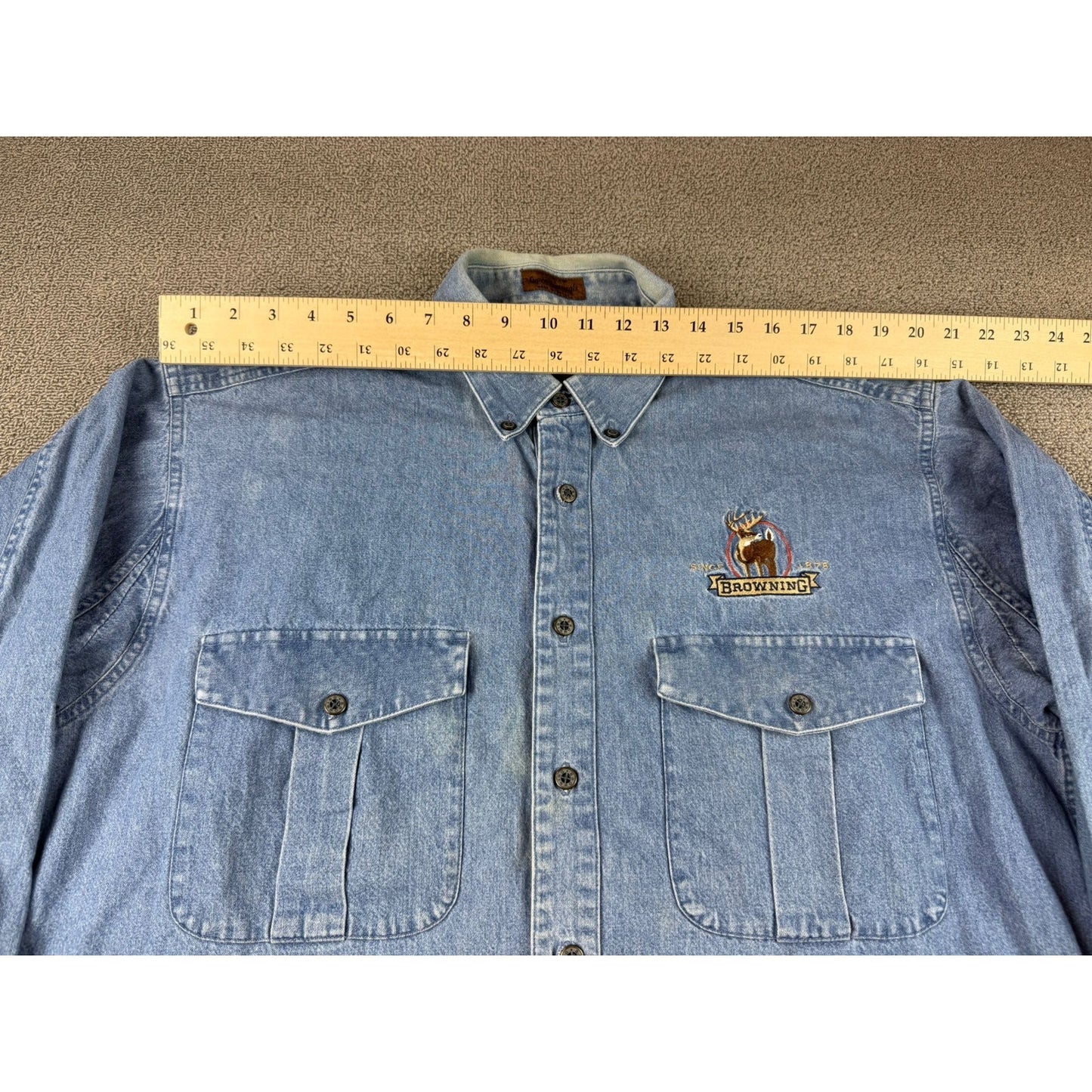 Browning Men’s Denim Button Down Shirt Large Embroidered Buck Logo Macau 90's