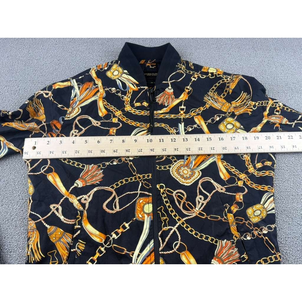 Denim & Flower Ricky Singh Mens S Baroque Chain Tassel Print Light Bomber Jacket