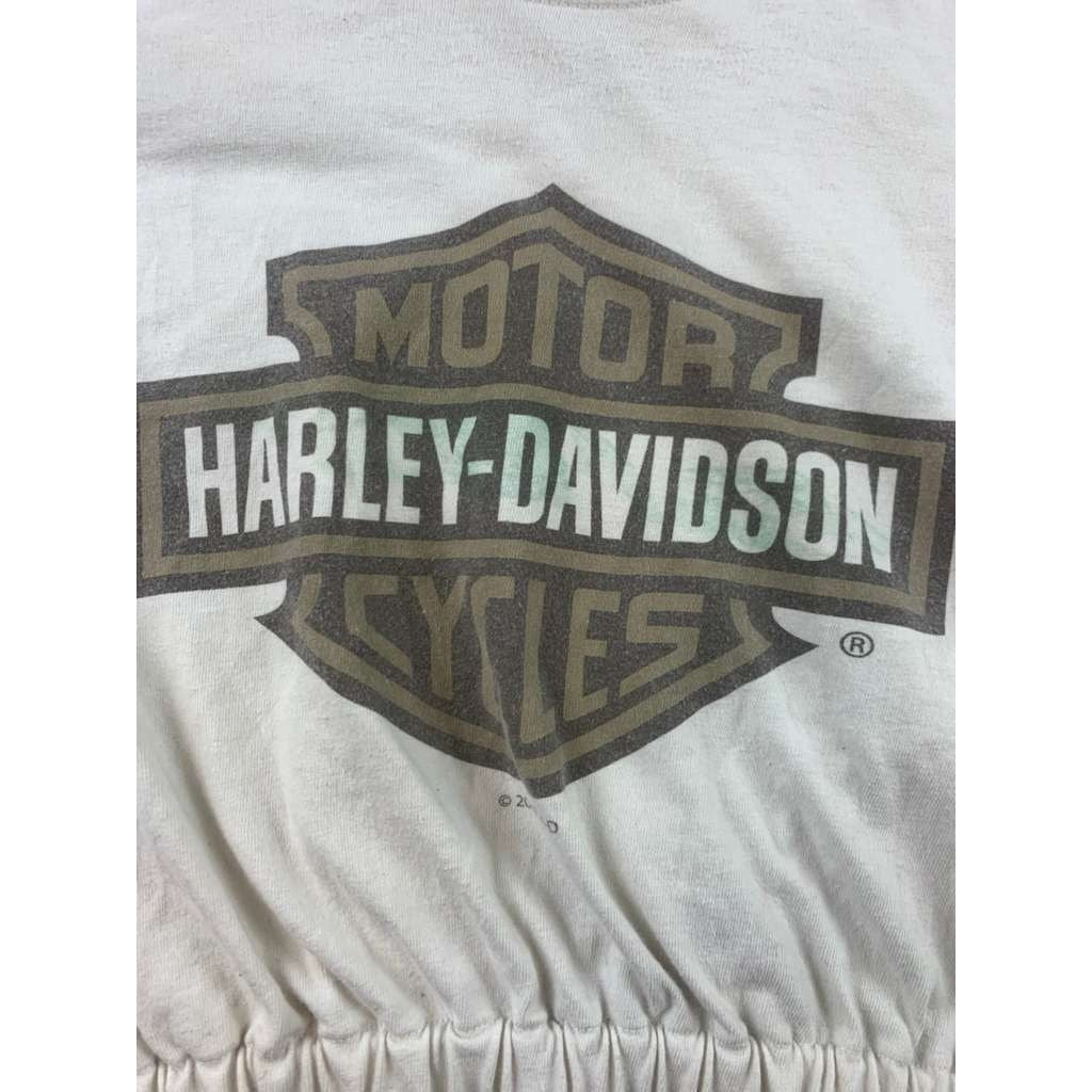 VTG Harley Davidson Cropped Graphic Shirt Size Small Camo Flames Tulsa Oklahoma