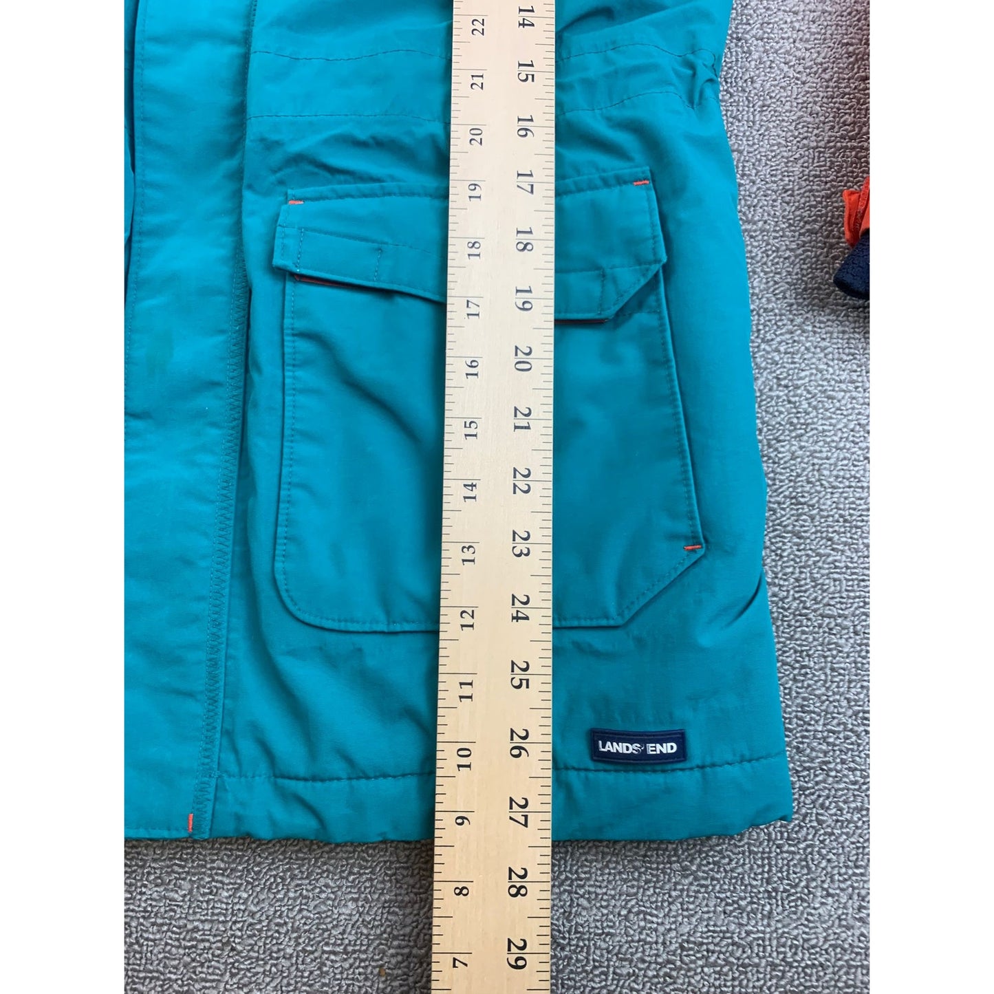 Lands' End Boy's Large 14-16 Orange Blue Teal Waterproof Hooded Parka Jacket