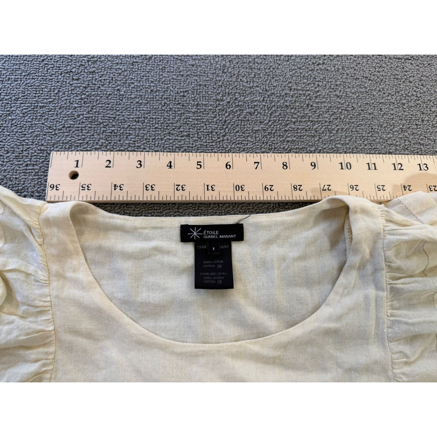 Etoile Isabel Marant Women's Size 1Cream Cotton Blend Ruffle Puff Sleeve Top