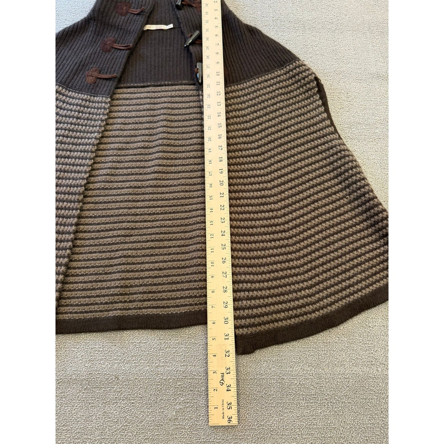 Raffi Cashmere M/L Brown Striped Knit Cape Poncho Toggle 100% Cashmere